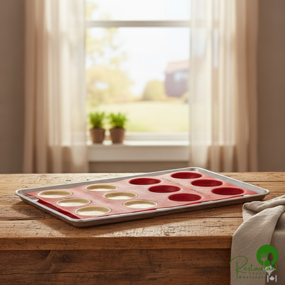 Pavoni Formasil 12 Compartment Round Micro-Perforated Silicone Bread and Pastry Mold FF11 - 3 15/16" x 3/4" Cavities