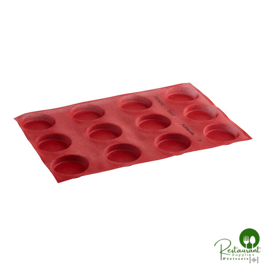 Pavoni Formasil 12 Compartment Round Micro-Perforated Silicone Bread and Pastry Mold FF11 - 3 15/16" x 3/4" Cavities