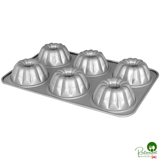 Fat Daddio's ProSeries 14 3/4" x 9 3/4" Anodized Aluminum 6 Compartment Fluted Mini Cake Pan MFN-FMC