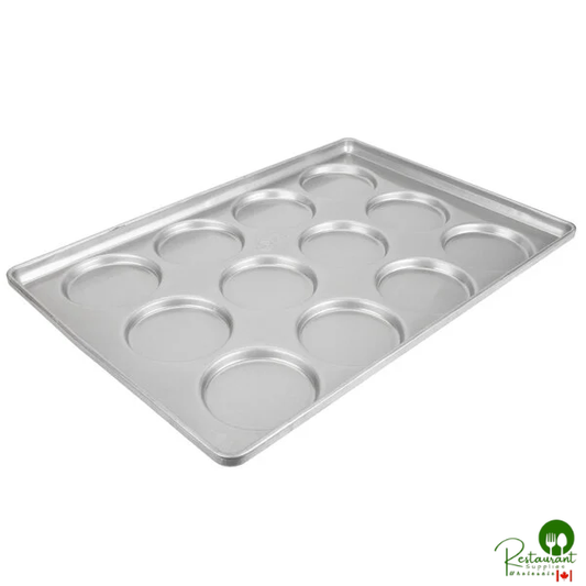 Chicago Metallic 41005 Glazed Aluminized Steel 12 Mold 5.09 oz. Individual Hamburger Bun / Muffin Top / Cookie Pan - 17 3/4" x 25 3/4"