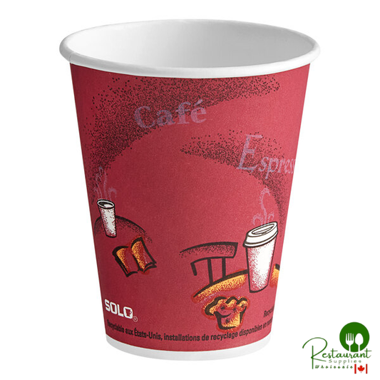 Solo 378SI-0041 Bistro Print 8 oz. Poly Paper Hot Cup - 1,000/Case