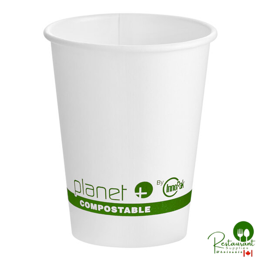 Stalk Market Planet+ 8 oz. PLA-Coated White Compostable Paper Hot Cup - 1,000/Case