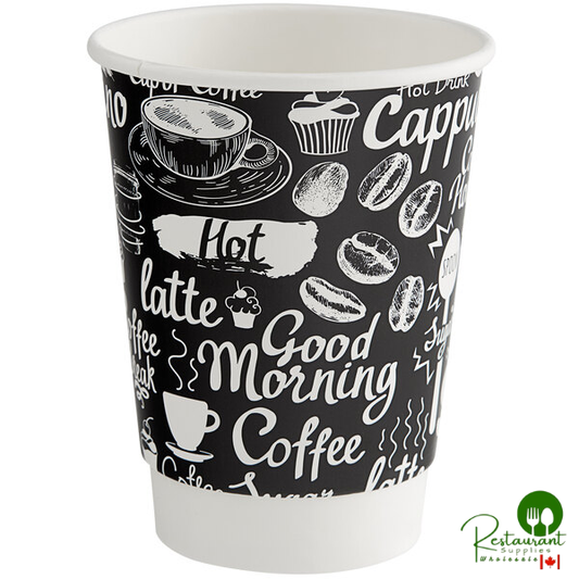 12 oz. Coffee Break Print Smooth Double Wall Paper Hot Cup By Prime - 500/Case