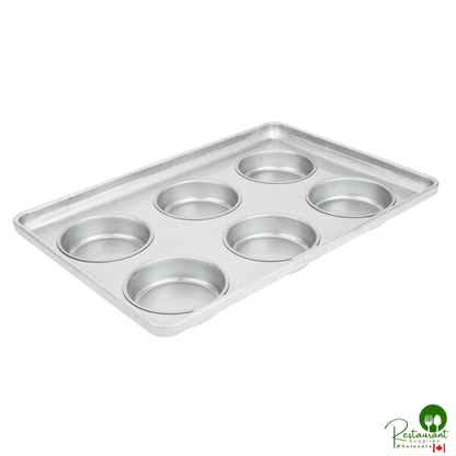 Chicago Metallic 41006 Glazed Aluminized Steel 6 Mold 7.70 oz. Individual Hamburger Bun / Muffin Top / Cookie Pan - 12" x 17 5/8"