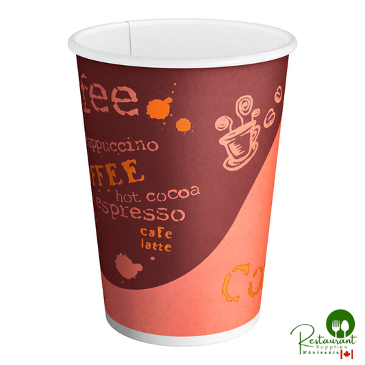 12 oz. Coffee Print Poly Paper Hot Cup By Prime - 1,000/Case