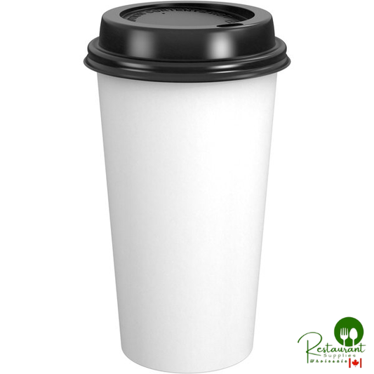 16 oz. White Poly Paper Hot Cup and Lid By Prime - 100/Pack