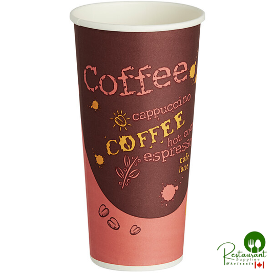 24 oz. Coffee Print Poly Paper Hot Cup By Prime - 600/Case