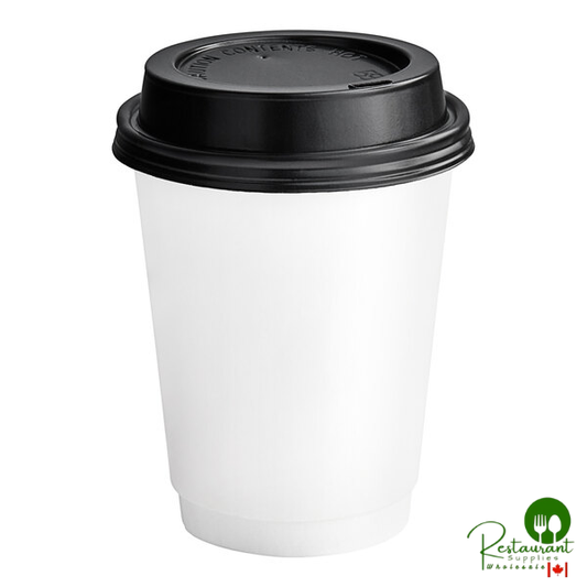 12 oz. White Smooth Double Wall Paper Hot Cup and Lid By Prime - 100/Pack
