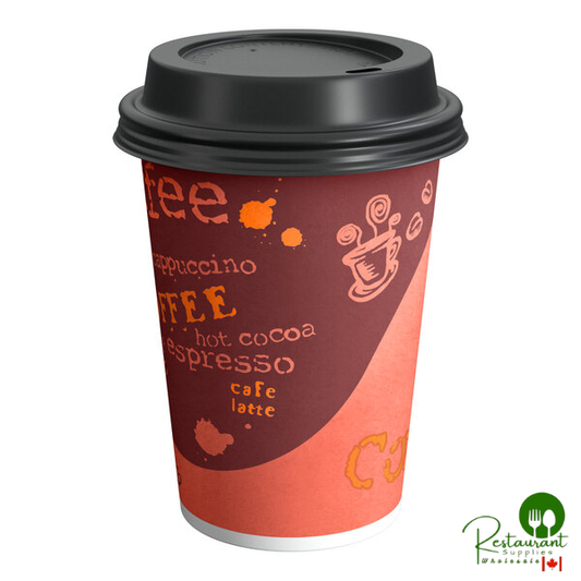 12 oz. Coffee Print Poly Paper Hot Cup and Lid By Prime - 100/Pack