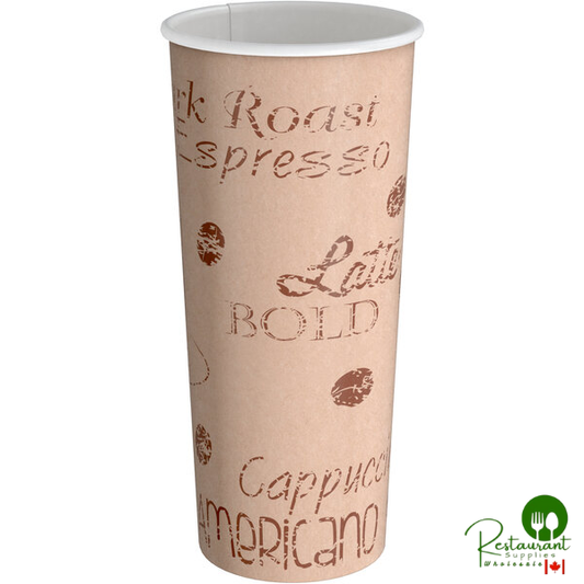 24 oz. Cafe Print Poly Paper Hot Cup By Prime - 600/Case