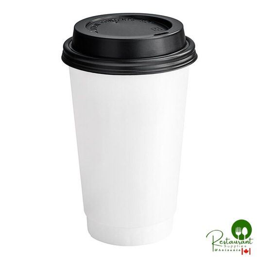 16 oz. White Smooth Double Wall Paper Hot Cup and Lid By Prime - 100/Pack