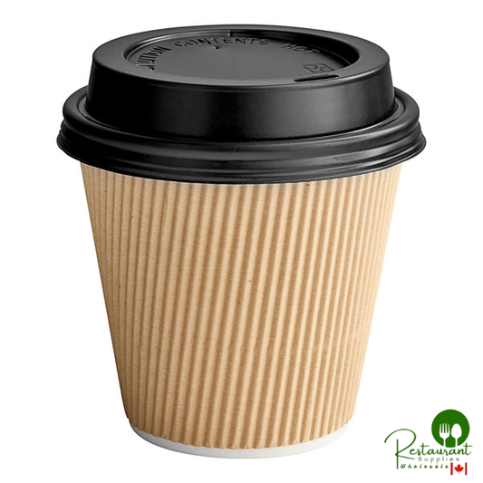 8 oz. Double Wall Ripple Kraft Paper Hot Cup and Black Lid By Prime - 100/Pack