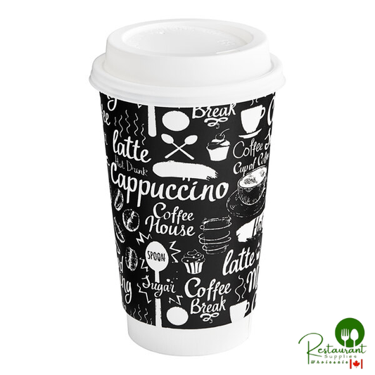 16 oz. Coffee Break Print Smooth Double Wall Paper Hot Cup and Lid By Prime - 100/Pack