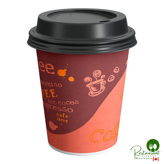 10 oz. Coffee Print Poly Paper Hot Cup and Lid By Prime - 100/Pack
