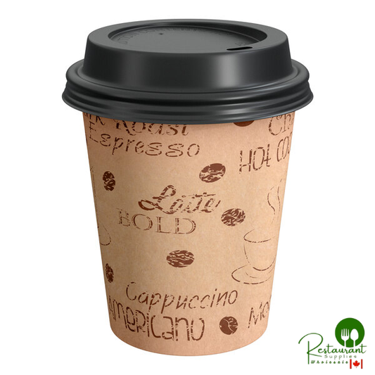 10 oz. Cafe Print Poly Paper Hot Cup and Lid By Prime - 100/Pack