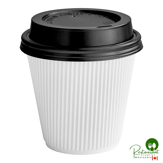 8 oz. Double Wall Ripple White Paper Hot Cup and Black Lid By Prime - 100/Pack