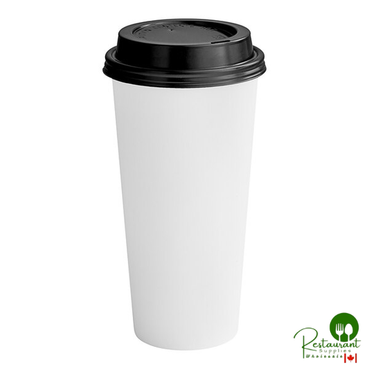 24 oz. White Poly Paper Hot Cup and Lid By Prime - 100/Pack