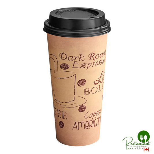 24 oz. Cafe Print Poly Paper Hot Cup and Lid By Prime - 100/Pack