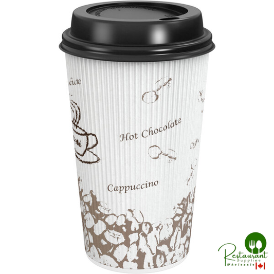 16 oz. Sleeveless Bean Print Paper Hot Cup and Lid By Prime - 100/Pack