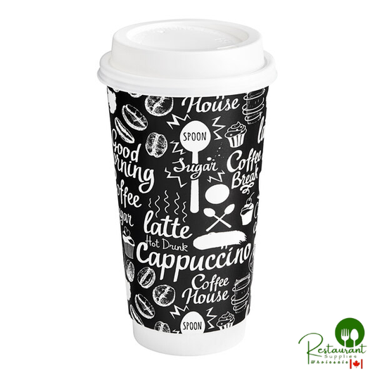 20 oz. Coffee Break Print Smooth Double Wall Paper Hot Cup and Lid By Prime - 100/Pack