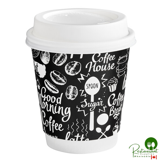 10 oz. Coffee Break Print Smooth Double Wall Paper Hot Cup and Lid By Prime - 100/Pack