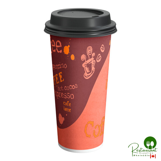 20 oz. Coffee Print Poly Paper Hot Cup and Lid By Prime - 100/Pack