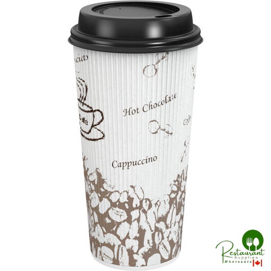 20 oz. Sleeveless Bean Print Paper Hot Cup and Lid By Prime - 100/Pack