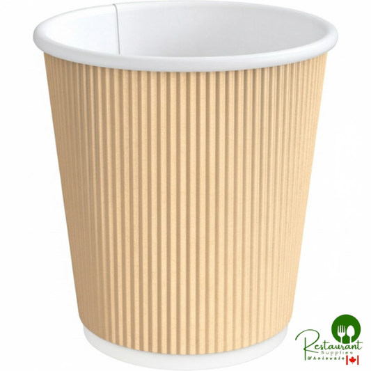 8 oz. Squat Double Wall Ripple Kraft Compostable Paper Hot Cup By Prime - 500/Case