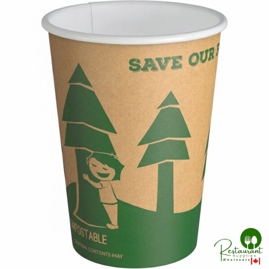 12 oz. Kraft Tree Print Compostable Paper Hot Cup By Prime - 1,000/Case