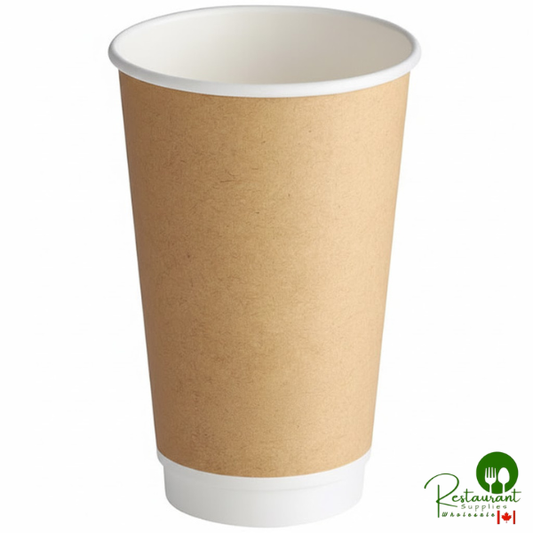 16 oz. Smooth Double Wall Kraft Compostable Paper Hot Cup By Prime - 500/Case