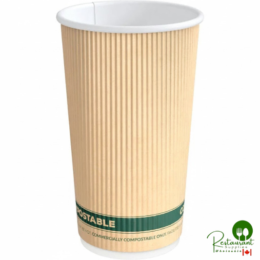 16 oz. Double Wall Ripple Kraft Compostable Paper Hot Cup By Prime - 500/Case