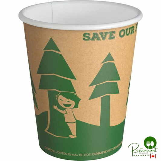 10 oz. Kraft Tree Print Compostable Paper Hot Cup By Prime - 1,000/Case
