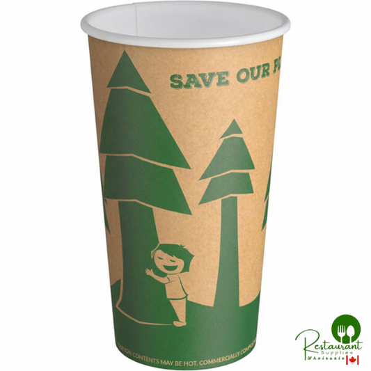 16 oz. Kraft Tree Print Compostable Paper Hot Cup By Prime - 1,000/Case