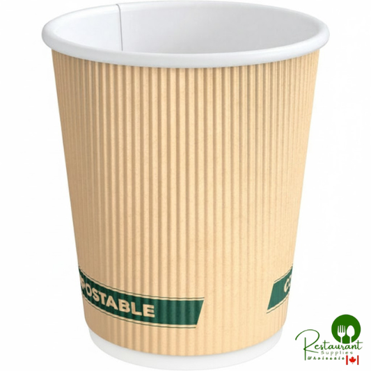 10 oz. Double Wall Ripple Kraft Compostable Paper Hot Cup By Prime - 500/Case
