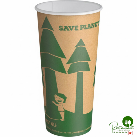 20 oz. Kraft Tree Print Compostable Paper Hot Cup By Prime - 600/Case