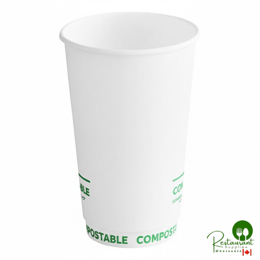 16 oz. Smooth Double Wall White Compostable Paper Hot Cup By Prime - 500/Case