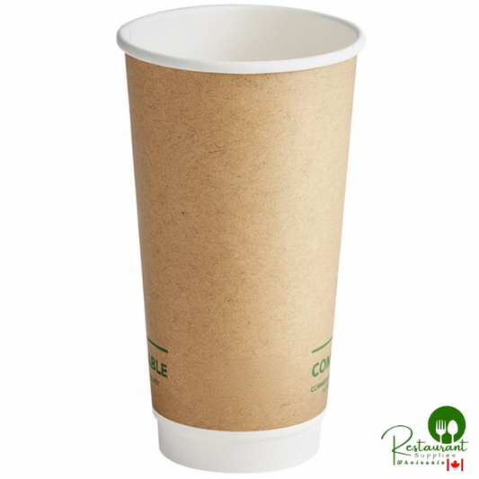 20 oz. Smooth Double Wall Kraft Compostable Paper Hot Cup By Prime - 500/Case