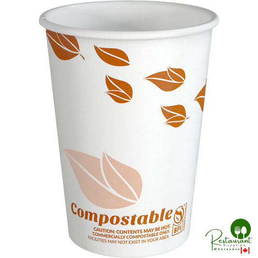 12 oz. Leaf Print Compostable Paper Hot Cup By Prime - 1,000/Case