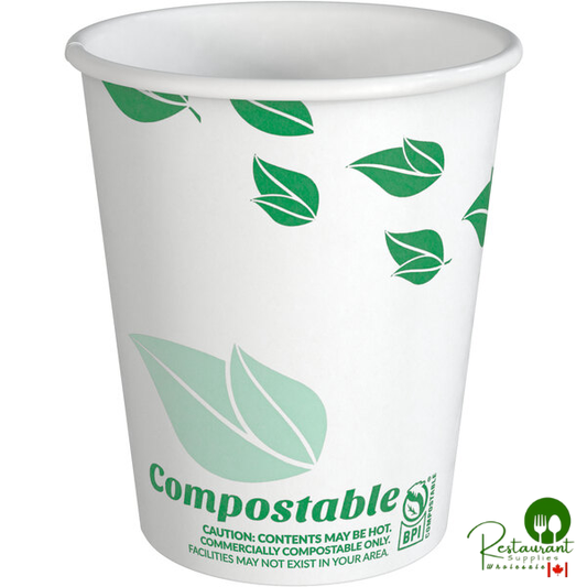 10 oz. Leaf Print Compostable Paper Hot Cup By Prime - 1,000/Case