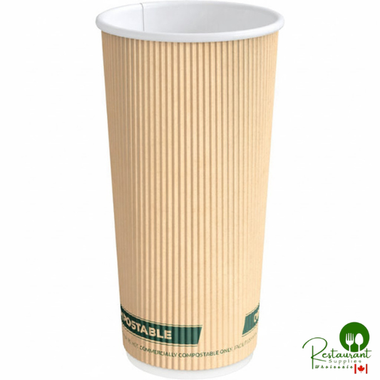 20 oz. Double Wall Ripple Kraft Compostable Paper Hot Cup By Prime - 500/Case