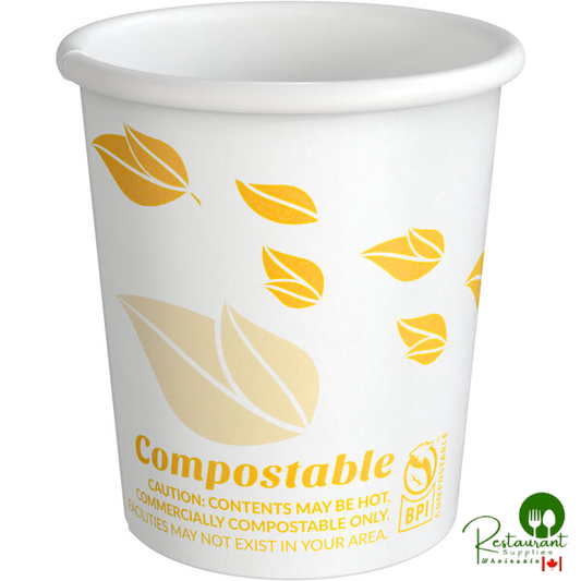 4 oz. Leaf Print Compostable Paper Hot Cup By Prime - 1,000/Case