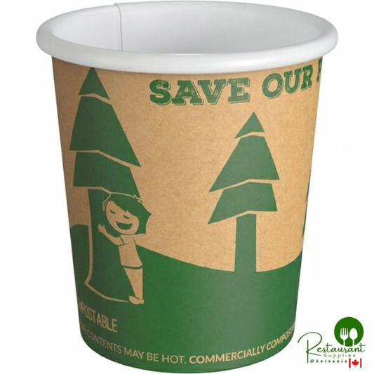 4 oz. Kraft Tree Print Compostable Paper Hot Cup By Prime - 1,000/Case