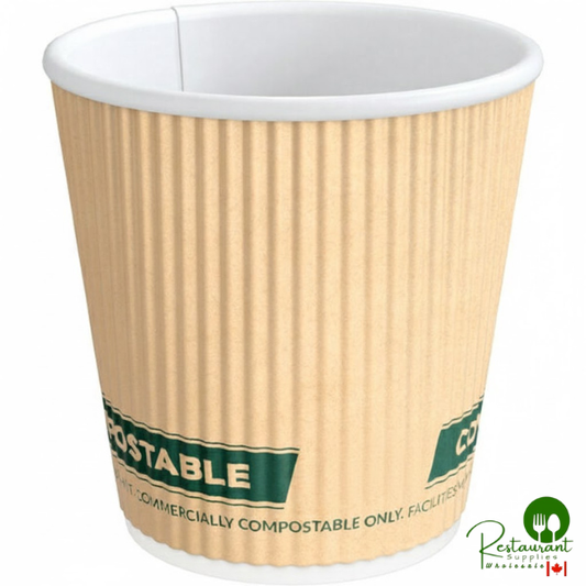 4 oz. Double Wall Ripple Kraft Compostable Paper Hot Cup By Prime - 500/Case
