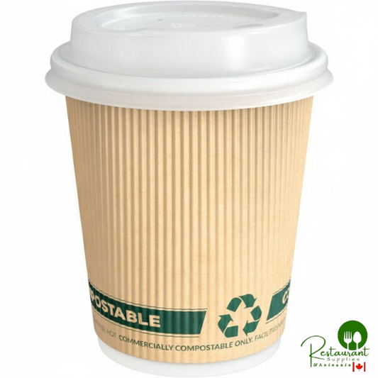 10 oz. Sleeveless Ripple Kraft Paper Hot Cup and Lid By Prime - 100/Pack