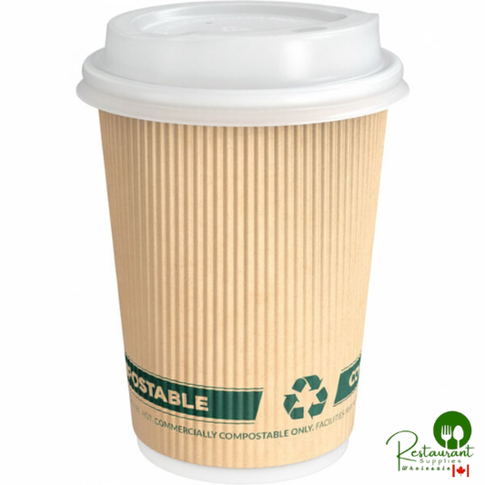 12 oz. Sleeveless Ripple Kraft Paper Hot Cup and Lid By Prime - 100/Pack