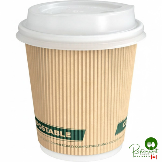 8 oz. Sleeveless Ripple Kraft Paper Hot Cup and Lid By Prime - 100/Pack