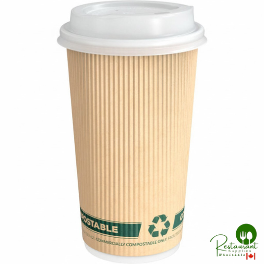 16 oz. Sleeveless Ripple Kraft Paper Hot Cup and Lid By Prime - 100/Pack