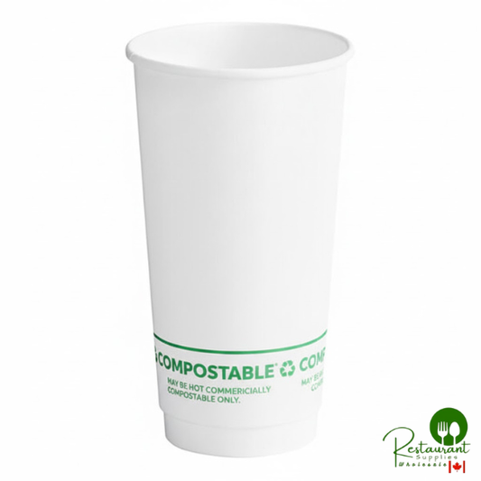 20 oz. Smooth Double Wall White Compostable Paper Hot Cup By Prime - 500/Case