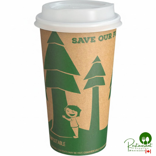 16 oz. Kraft Tree Print Hot Cup and Lid By Prime - 100/Pack