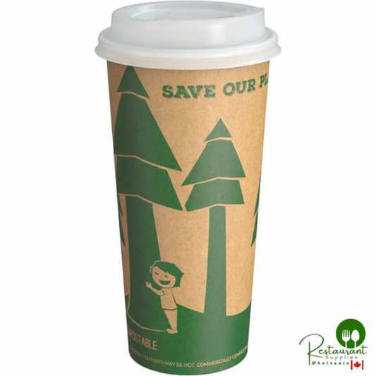20 oz. Kraft Tree Print Hot Cup and Lid By Prime - 100/Pack